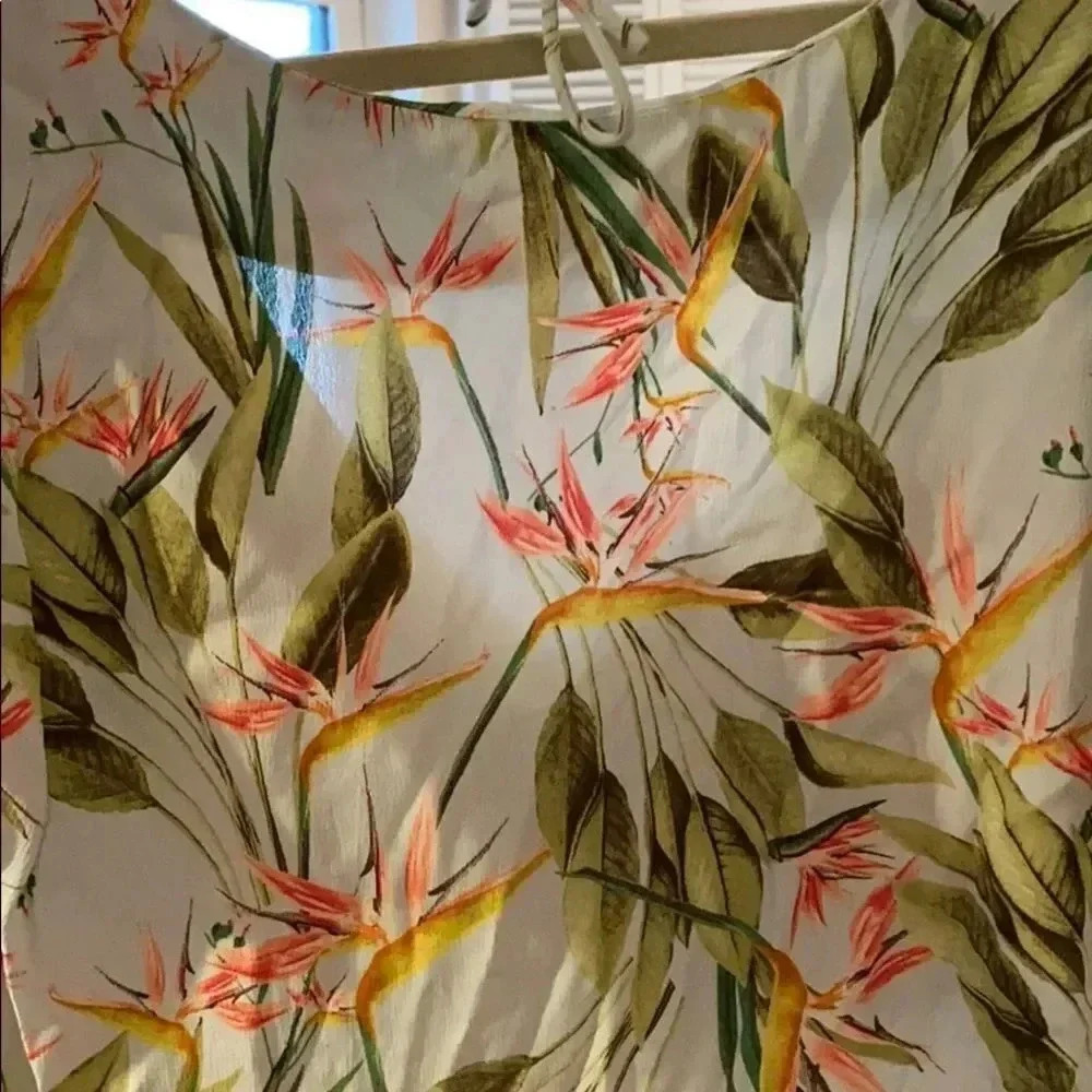 Zara Tropical Jungle Floral Print Ruffle Short Sleeve Low Back Mini Dress Size M - Picture 9 of 9